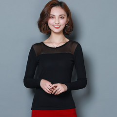 Autumn and winter new large size women's shirt with thickened cashmere turtleneck gauze lace shirt female long sleeved T-shirt 3XL 208 black