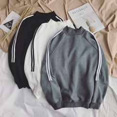 2017 new autumn melody windmill turtleneck sweater stripes half of male and female students all-match loose jacket head S black