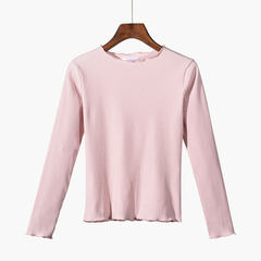 Black and white knitted shirt female long sleeve shirt collar Strapless tops lady 2017 autumn tide M Small round collar light pink