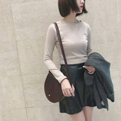 In the autumn of 2017 new color simple ride slim long sleeve shirt shirt shirt all-match Korean female students F Sand color