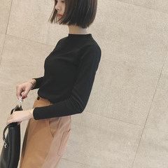 In the autumn of 2017 new color simple ride slim long sleeve shirt shirt shirt all-match Korean female students F black
