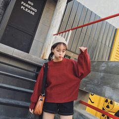 Chic Hong Kong Institute of wind wind all-match loose thin long sleeved T-shirt Harajuku girls shirt jacket simple autumn F 9 wine red