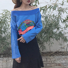 Chic Hong Kong Institute of wind wind all-match loose thin long sleeved T-shirt Harajuku girls shirt jacket simple autumn F 7 color blue