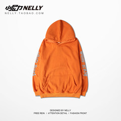 Ulzzang 3M reflecting American street youth movement with autumn tide brand cashmere Hoodie men jacket 3XL orange