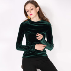 2017 new autumn autumn all-match velvet velvet Shirt Blouse Size Long Sleeved T-shirt slim lady S Blackish green