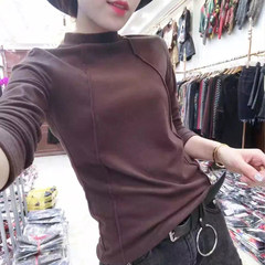 Autumn and winter all-match half bottoming shirt with cashmere turtleneck long sleeved T-shirt dress slim thickened cotton sanded top tide 3XL Coffee