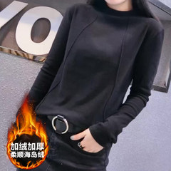 Autumn and winter all-match half bottoming shirt with cashmere turtleneck long sleeved T-shirt dress slim thickened cotton sanded top tide 3XL Atmospheric Black