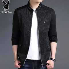 Playboy 2017 spring and autumn jacket jacket, middle aged men's casual men's jacket, sports shirt, Dad's outfit 170/M Black CF87