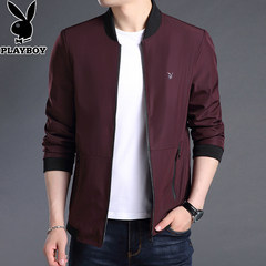 Playboy 2017 spring and autumn jacket jacket, middle aged men's casual men's jacket, sports shirt, Dad's outfit 170/M Wine red A8