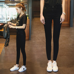 Autumn and winter with Korean students high waisted Jeans Girl elastic thin cashmere new slim pencil pants feet long Twenty-seven Black (high Edition)