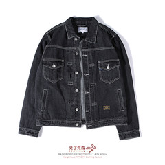 Mr rabbit in spring and autumn Korean Denim Jacket Boys jacket patchwork jeans jacket loose retro trend M black