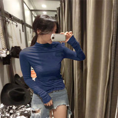 2017 all-match Dongguk door spring pile sleeve modal slim slim T-shirt bottoming shirt blouse female F Add deep blue