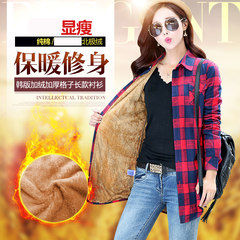 2017 winter new style with plush Plaid long sleeve blouse, big size, medium length, thicken, warm cotton primer coat M 6699-9