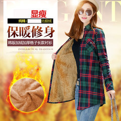 2017 winter new style with plush Plaid long sleeve blouse, big size, medium length, thicken, warm cotton primer coat M 6699-14