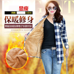2017 winter new style with plush Plaid long sleeve blouse, big size, medium length, thicken, warm cotton primer coat M 6699-8