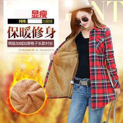 2017 winter new style with plush Plaid long sleeve blouse, big size, medium length, thicken, warm cotton primer coat M 6699-11