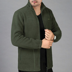 New winter sport coat middle-aged male fleece fleece collar father put thick size male sweater 3XL Army green