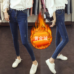 In the autumn of 2017 new high waisted jeans and cashmere schoolgirl Korean slim slim stretch pencil pants feet Collection baby / priority delivery Cat must add velvet