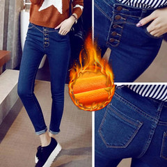 In the autumn of 2017 new high waisted jeans and cashmere schoolgirl Korean slim slim stretch pencil pants feet Collection baby / priority delivery Five buttons plus velvet