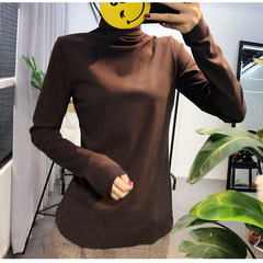 [59] take a high collar shirt made thick long sleeved lycra and female T-shirt jacket pile M (80-105 Jin) Chocolate color (color retention anchor)