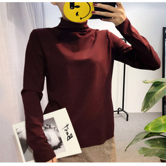 [59] take a high collar shirt made thick long sleeved lycra and female T-shirt jacket pile M (80-105 Jin) Claret