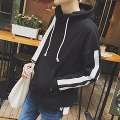 Male Hooded Sweater sleeve head Korean student movement in the autumn of 2017 new tide clothes loose and long sleeve jacket lovers S black