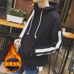 Male Hooded Sweater sleeve head Korean student movement in the autumn of 2017 new tide clothes loose and long sleeve jacket lovers S Black velvet