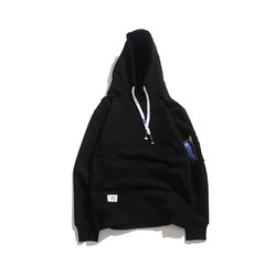 BDCT retro hooded drawstring ribbon hoodies pure leisure all-match pocket sports jacket M black