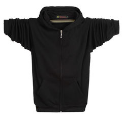 Zip Hoody male XL cardigan sweater fat fat solid winter leisure sport plus velvet jacket M recommends 130-150 Jin Pure Black Hoodie