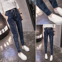 2018 spring and autumn new version of big code loose waist loose jeans, women pants, students show slim feet, Haren pants Thirty Classics (389)