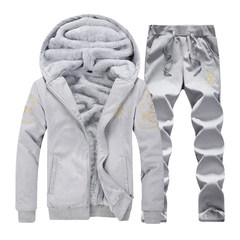 3 piece suit male youth cardigan sweater autumn sports leisure men's cashmere coat with loose student code 3XL Light grey (with cashmere thickening to send T)