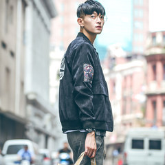 Spring and winter embroidery corduroy, Korean style thickening jacket, cotton jacket, ulzzang jacket, male students, Hong Kong Style baseball clothes 3XL black