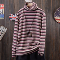 2016 new winter art a long sleeved T-shirt shirt female cotton striped backing routine based models F Pink Stripe