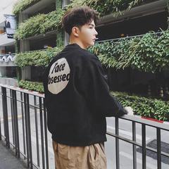 Young male coat thin Japanese retro trend Korea all-match loose BF wind baseball uniform jacket male students M Circle alphabet black jacket (super handsome Edition)