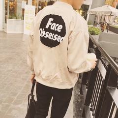 Young male coat thin Japanese retro trend Korea all-match loose BF wind baseball uniform jacket male students M Circle alphabet beige jacket (super handsome Edition)