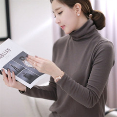 Autumn and winter female short sleeved Turtleneck Shirt T-shirt cotton loose solid size thin coat all-match thickening XL [120-135 Jin] Iron grey