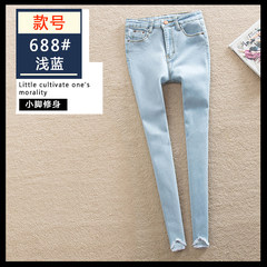 Special offer every day female high waisted denim trousers black stretch jeans nine pencil pants all-match Korean Students Twenty-five Light blue 688