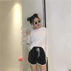 Hong Kong Wind retro chic autumn ladies candy color coat loose and thin section of students all-match T-shirt bottoming shirt F white