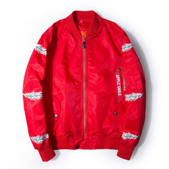 Japanese embroidery MA-1 pilot jacket baseball uniform winter Harajuku couples and women tide brand thickened padded jacket 3XL No cap red [cotton clip]