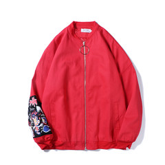 @ Hong Kong boy's artistic coat, autumn men's printed Baseball Jacket jacket, youth casual coat loose M gules