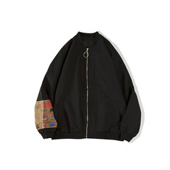 @ Hong Kong boy's artistic coat, autumn men's printed Baseball Jacket jacket, youth casual coat loose M black