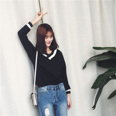 In the autumn of 2017 women's new loose thin long sleeved T-shirt V shirt s casual jacket all-match students S Black long sleeve