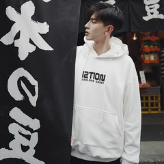 BANGBOY autumn and winter with homemade printing head set of cashmere Hoodie male Han Chao sports coat S white