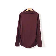 2017 autumn new Korean cotton Turtleneck Shirt sleeved loose t-shirt size pure female small shirt blouse 3XL Claret