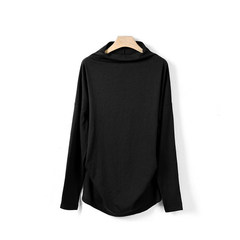 2017 autumn new Korean cotton Turtleneck Shirt sleeved loose t-shirt size pure female small shirt blouse 3XL black