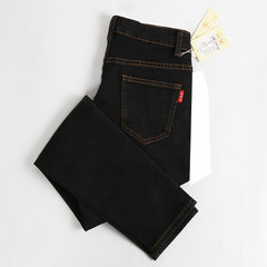 High waisted jeans code female fat mm autumn Stretch Skinny black pencil skinny pants Zichao 200 pounds 28 yards [100-110 Jin] Black tie yellow line (trousers)