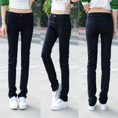 [everyday price] autumn straight cylinder jeans big size female, Korean version is thin, black women pants big size jeans loose 32 (2 feet 5) black