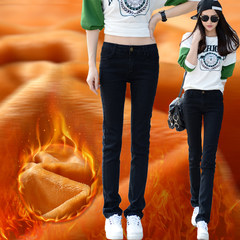 [everyday price] autumn straight cylinder jeans big size female, Korean version is thin, black women pants big size jeans loose 32 (2 feet 5) Black velvet