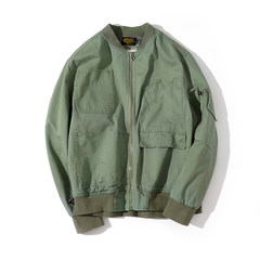 BDCT American frock coat, men tide brand autumn, Japanese retro style leisure port wind, Multi Pocket Baseball Jacket M Army green