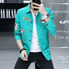 Denim jacket male trend of Korean BF in autumn wind jacket ulzzang male student handsome clothes gown S green